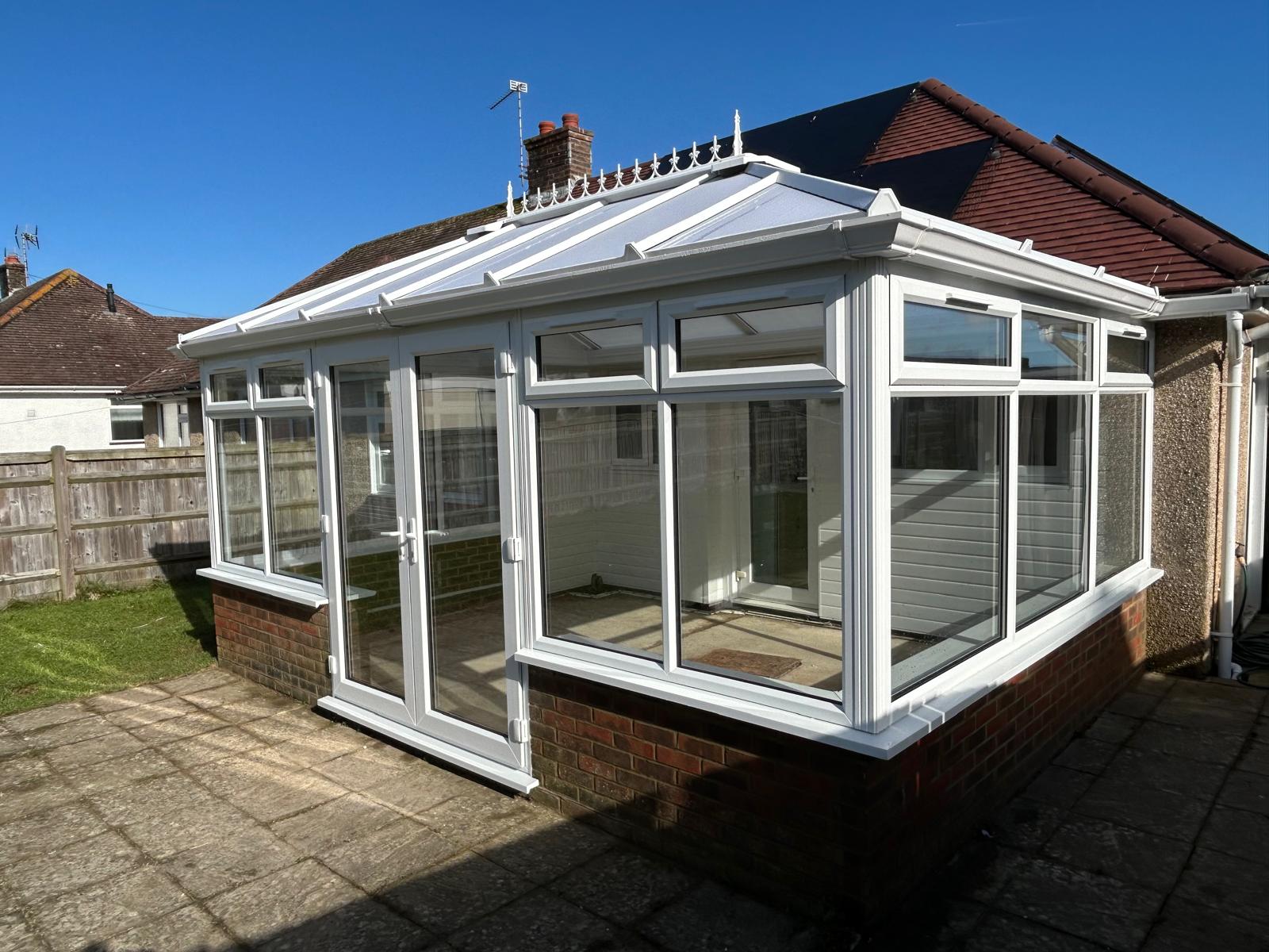 new installed conservatory with new upvc windows.