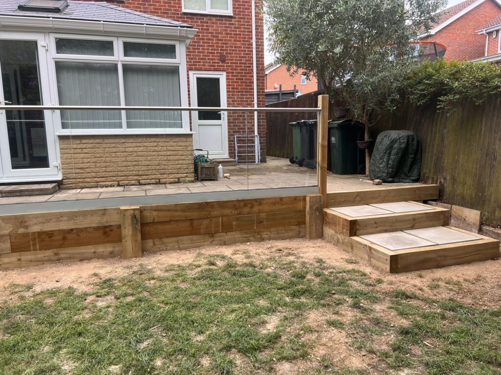 new installation of the slabs and wooden sleepers