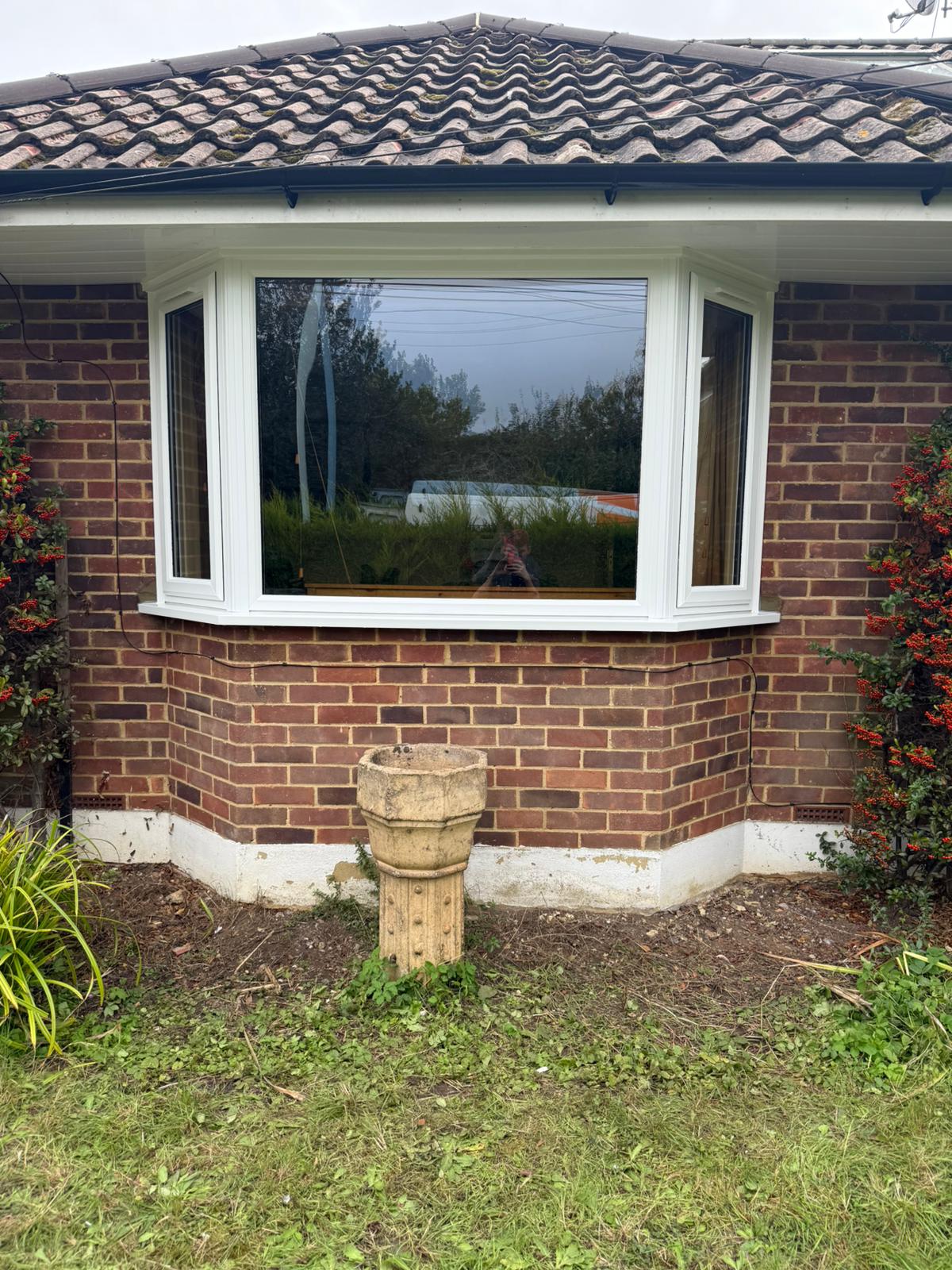 upvc bay window installed in white with clear glass
