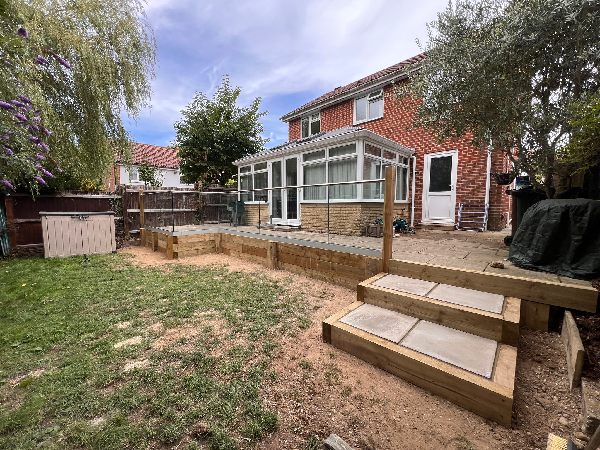 sleepers, slabs and new glass Balustrade installed for safety