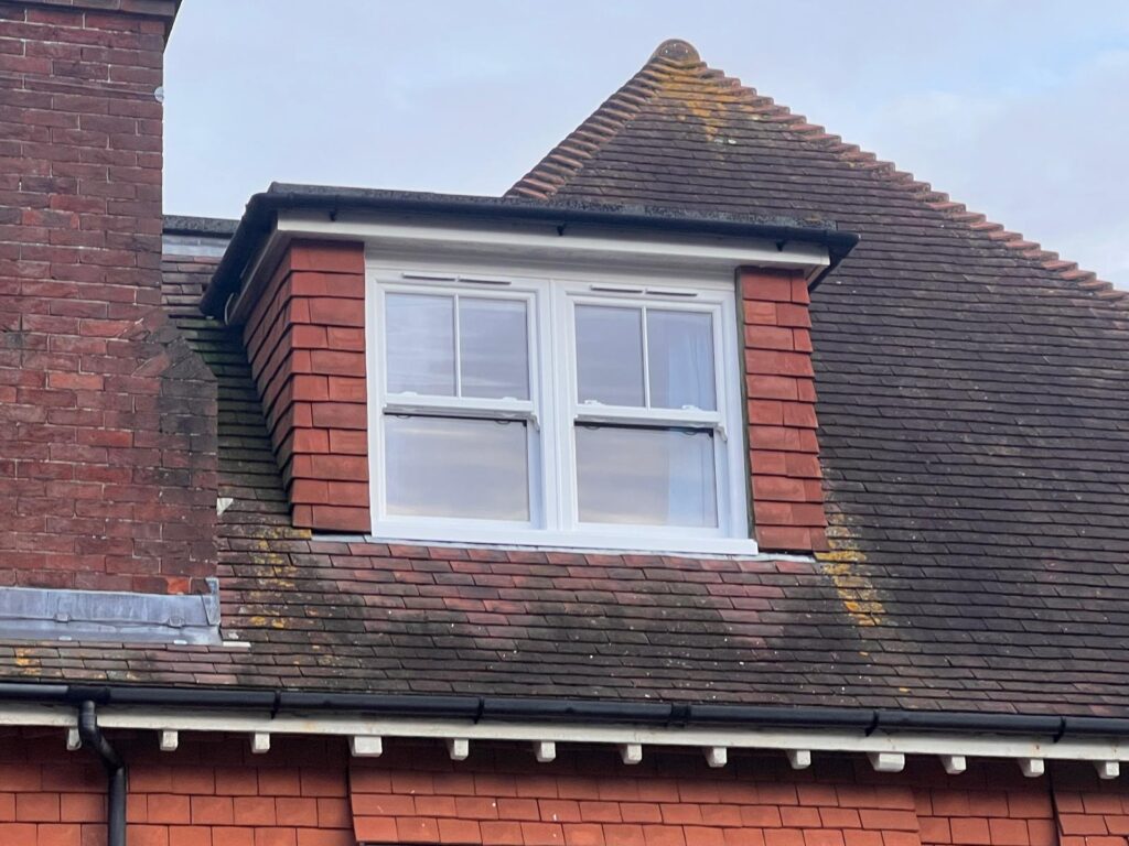 Traditional sliding sash window with white frame