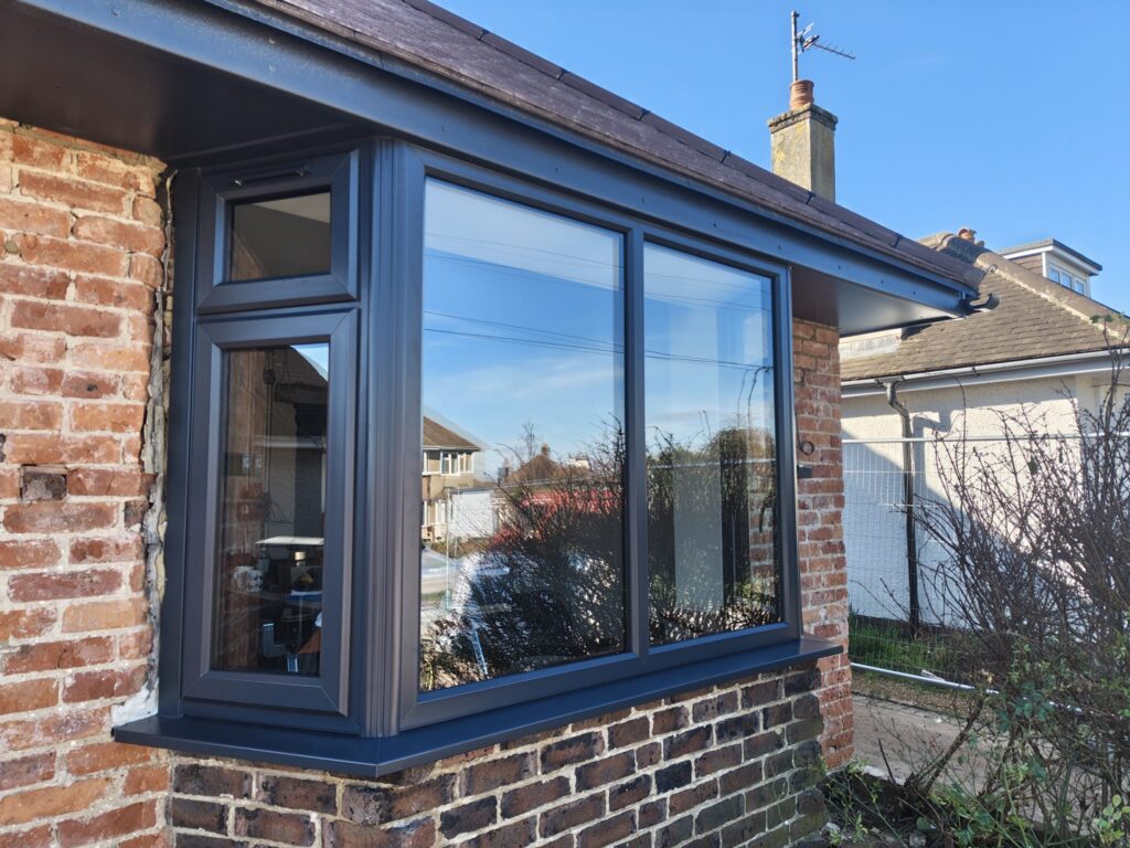 Bay window with new double glazed windows installed on a bungalow